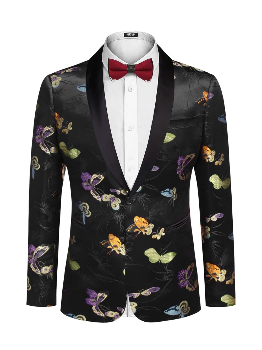 Men's Black Floral Butterfly Jacket - Elegant Tux Blazer - Picture 3 of 10